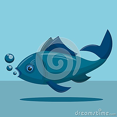 Blue tuna fish Cartoon Illustration