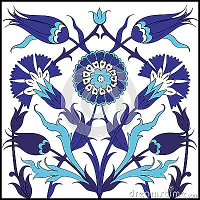 Blue Turkish Floral Tile Pattern Stock Photo