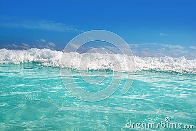 Blue turquoise wave caribbean sea water foam Stock Photo