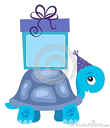 Blue turtle with gift Vector Illustration