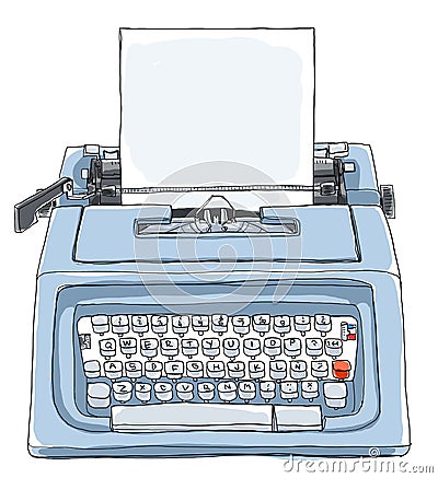 Blue typewriter with paper cute l Stock Photo