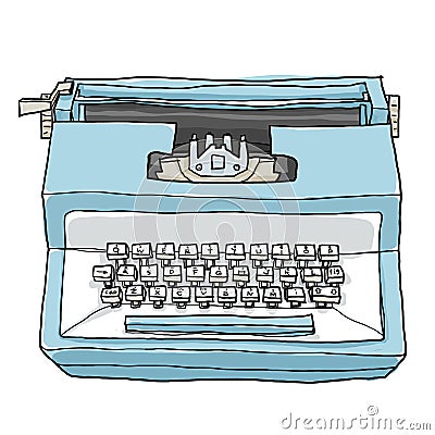 Blue typewriter vintage toy cute hand drawn art illustration Cartoon Illustration