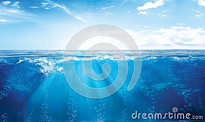 BLUE UNDER WATER waves and bubbles Stock Photo