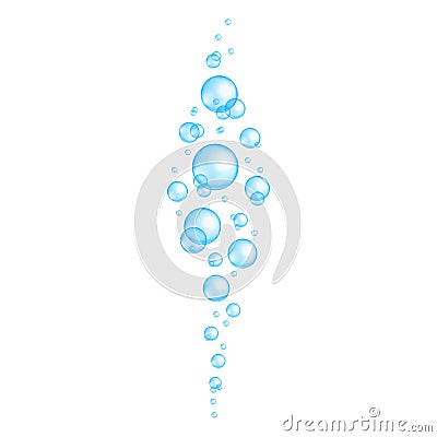 Blue underwater bubbles. Aquarium or sea water stream, bath sud, soap or cleanser foam, fizzy drink effect. Vector Vector Illustration