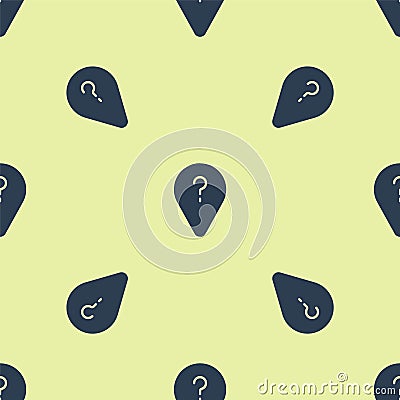 Blue Unknown route point icon isolated seamless pattern on yellow background. Navigation, pointer, location, map, gps Vector Illustration