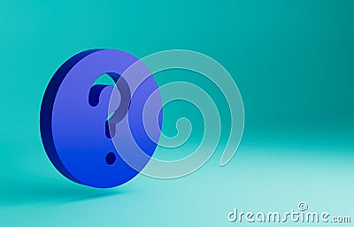Blue Unknown search icon isolated on blue background. Magnifying glass and question mark. Minimalism concept. 3D render Cartoon Illustration