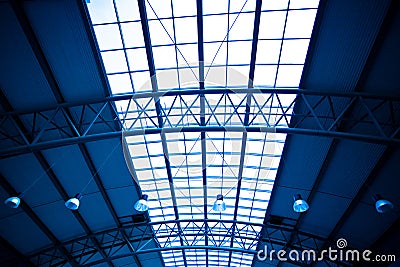 Blue unusual geometric ceiling Stock Photo