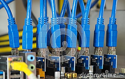 Blue USB data cable for mining Stock Photo