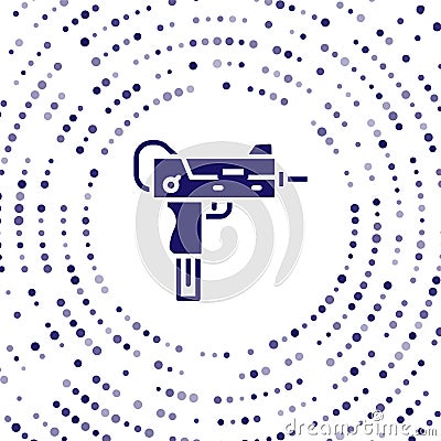 Blue UZI submachine gun icon isolated on white background. Automatic weapon. Abstract circle random dots. Vector Vector Illustration