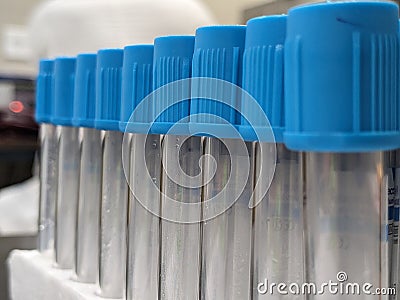 Blue Vacutainer in the hospital Stock Photo