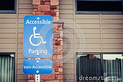 Blue Van Accessible Sign for handicapped person in horizontal vi Stock Photo