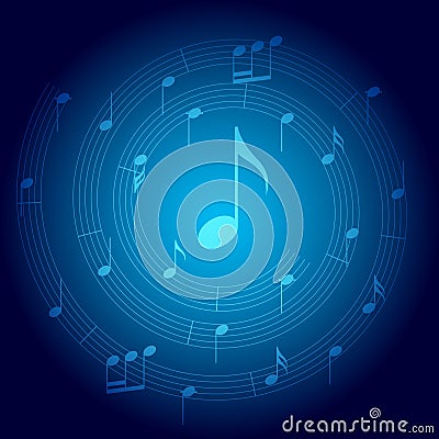 Blue vector background with spiral music staff and gradient Vector Illustration