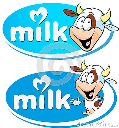 Blue vector milk logo with cow Vector Illustration