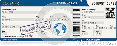 Blue vector template of boarding pass tickets Vector Illustration