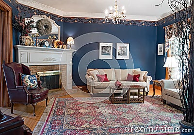 Blue Victorian Living Room Editorial Stock Photo