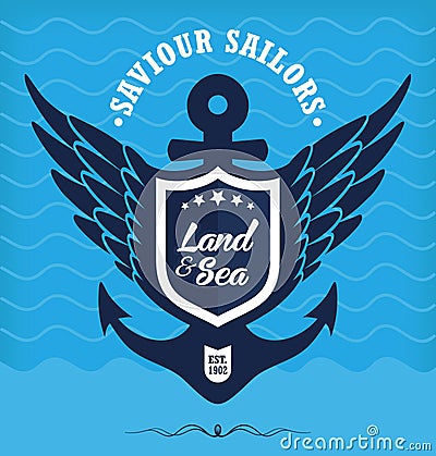 Blue vintage label with anchor maritime Vector Illustration
