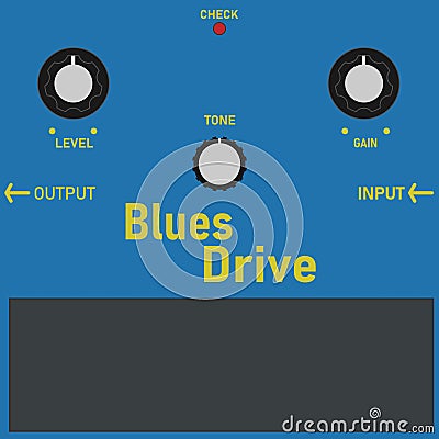 Blue vintage overdrive style guitar stomp box. Vector Illustration