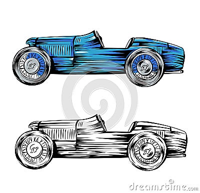 blue vintage racing car design isolated on a white background Vector Illustration
