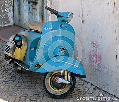 Blue vintage Vespa motorscooter Editorial Stock Photo