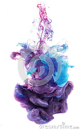 Blue and violet ink color drop underwater Stock Photo