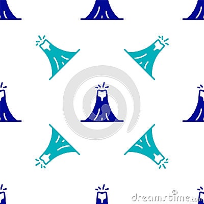 Blue Volcano eruption with lava icon isolated seamless pattern on white background. Vector Vector Illustration
