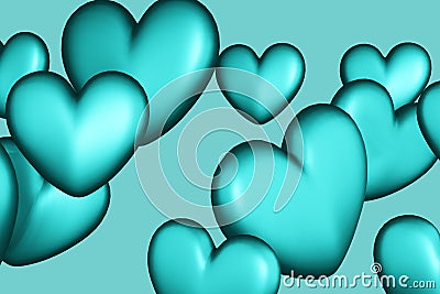 Blue volumetric hearts on a blue background. 3d rendered illustration Cartoon Illustration