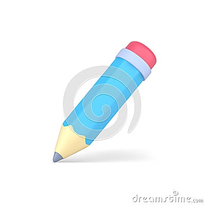 Blue volumetric pencil. Wooden object for writing and drawing Vector Illustration