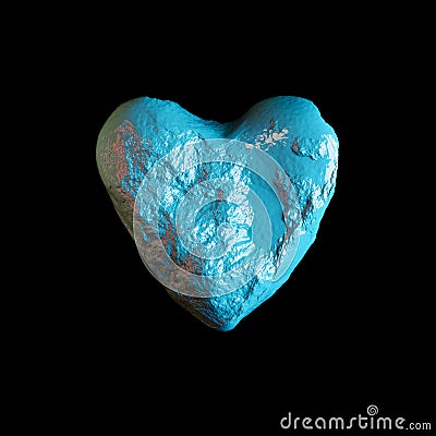 Blue volumetric stone heart isolated on black background Stock Photo