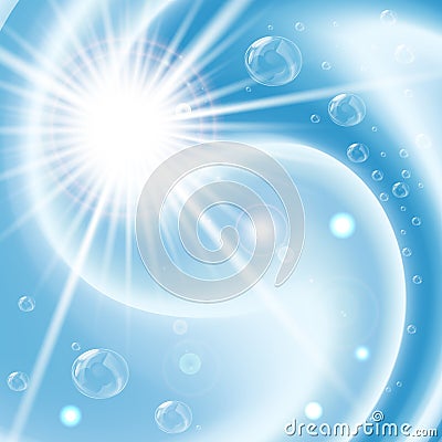 Blue vortex background with bubbles and flare Vector Illustration