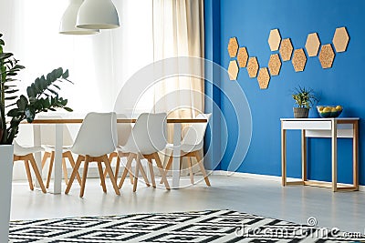 Room with blue wall accent Stock Photo