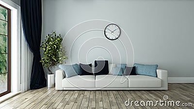 Blue wall living room with watch Stock Photo