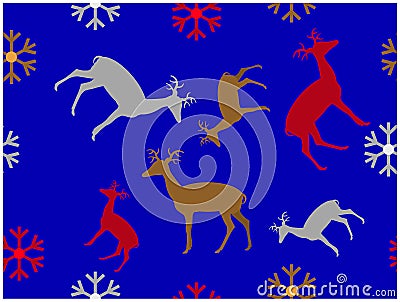 The blue wallpaper of reindeers and snowflakes pattern Vector Illustration