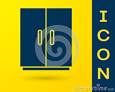 Blue Wardrobe icon isolated on yellow background. Vector Vector Illustration