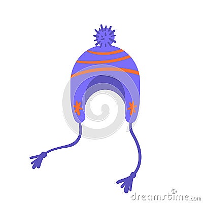 Blue warm hat with earflaps for hiking and travel. Vector illustration Vector Illustration