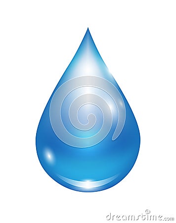 Blue water drop in light realistic vector illustration isolated on white Vector Illustration