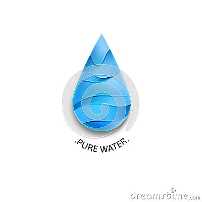 Blue Water Drop Logo with Waves. Template Vector Symbol Design. Pure Water Illustration Concept Vector Illustration