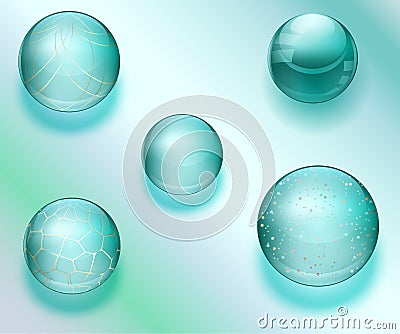 Blue water drops and pearls with transparent shining beads with ornament illustration Vector Illustration