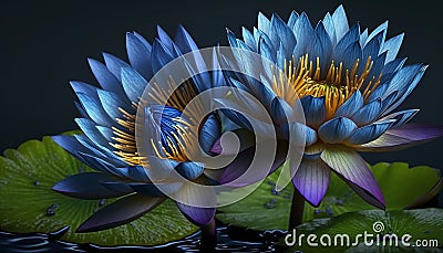 Blue water lily nymphaea lotus flowers AI Generated Stock Photo