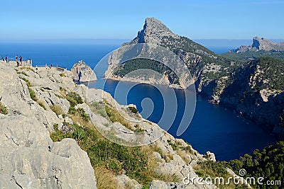 Blue water and the Mallorca mountains Stock Photo