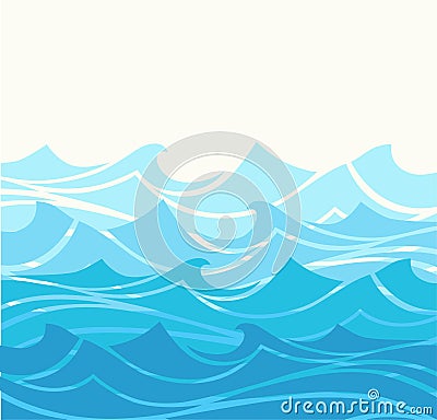 Blue water sea waves abstract vector background. Water wave curve background, ocean banner illustration Vector Illustration