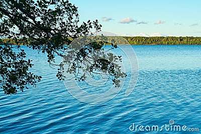 Blue water and sky in twilight. Lake. Stock Photo