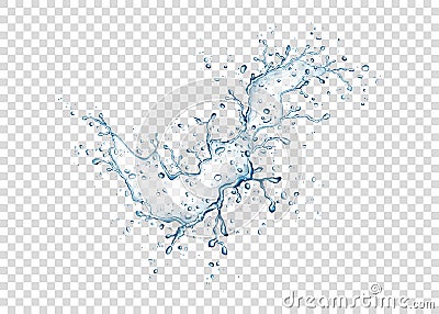 Blue water splash isolated on transparent background. Vector Illustration