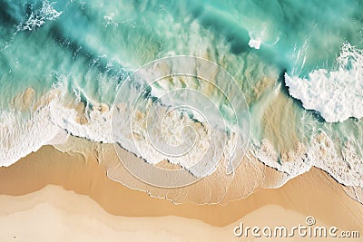 a blue water wave in the beach, in the style of teal and beige, spectacular backdrops Stock Photo