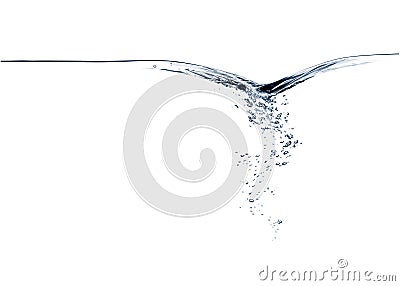 Blue water whirlpool swirl and bubbles on white Stock Photo