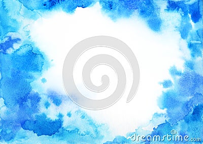 Blue watercolor background frame with copy space. Stock Photo