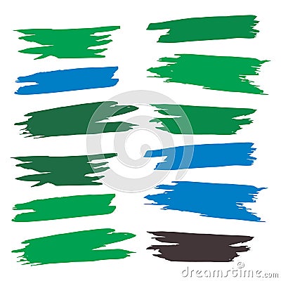 Blue Watercolor Isolated. Green Brushstroke Isolated. Black Brushes Creative. Ink Design. Paintbrush Scratch. Paint Background. Stock Photo