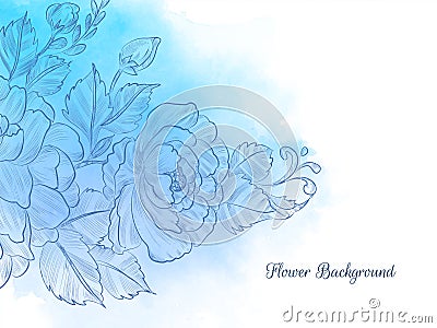 Blue watercolor pastel hand drawn flower background Vector Illustration