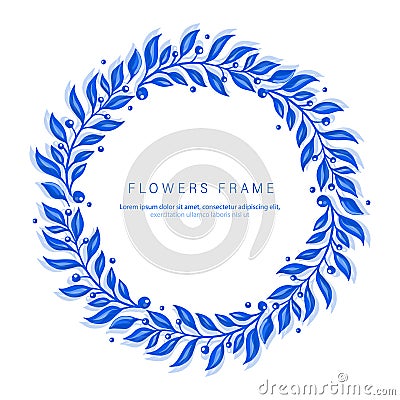 Blue watercolor vector frame with branch Vector Illustration