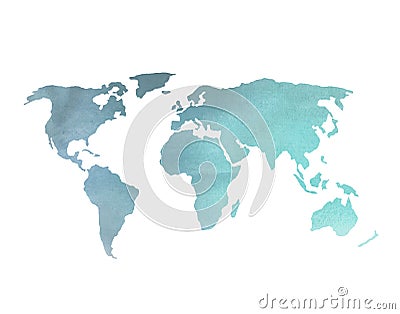 Blue Watercolor World Map Stock Photo