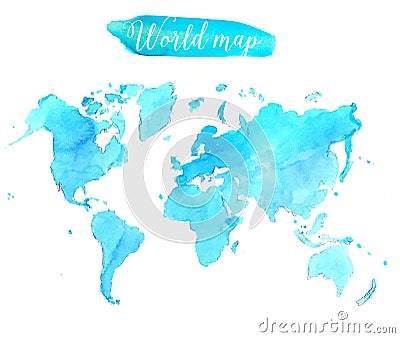 Blue watercolor world map. Vector artistic Vector Illustration